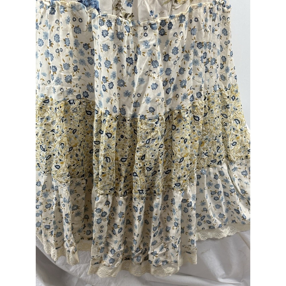 Robbie Bee Floral Patchwork Maxi Dress Womens XL Blue Yellow Crinkle Boho Tiered - Picture 6 of 8